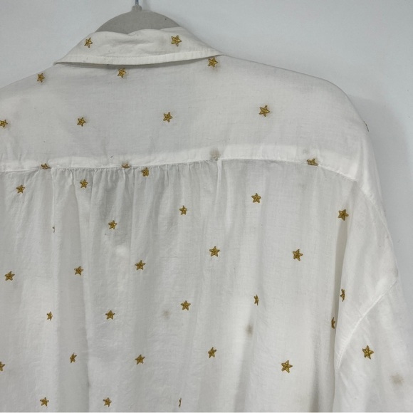 Tommy Hilfiger Gold Star Embroidered Long Sleeve Collared Sheer White Blouse - Picture 10 of 14